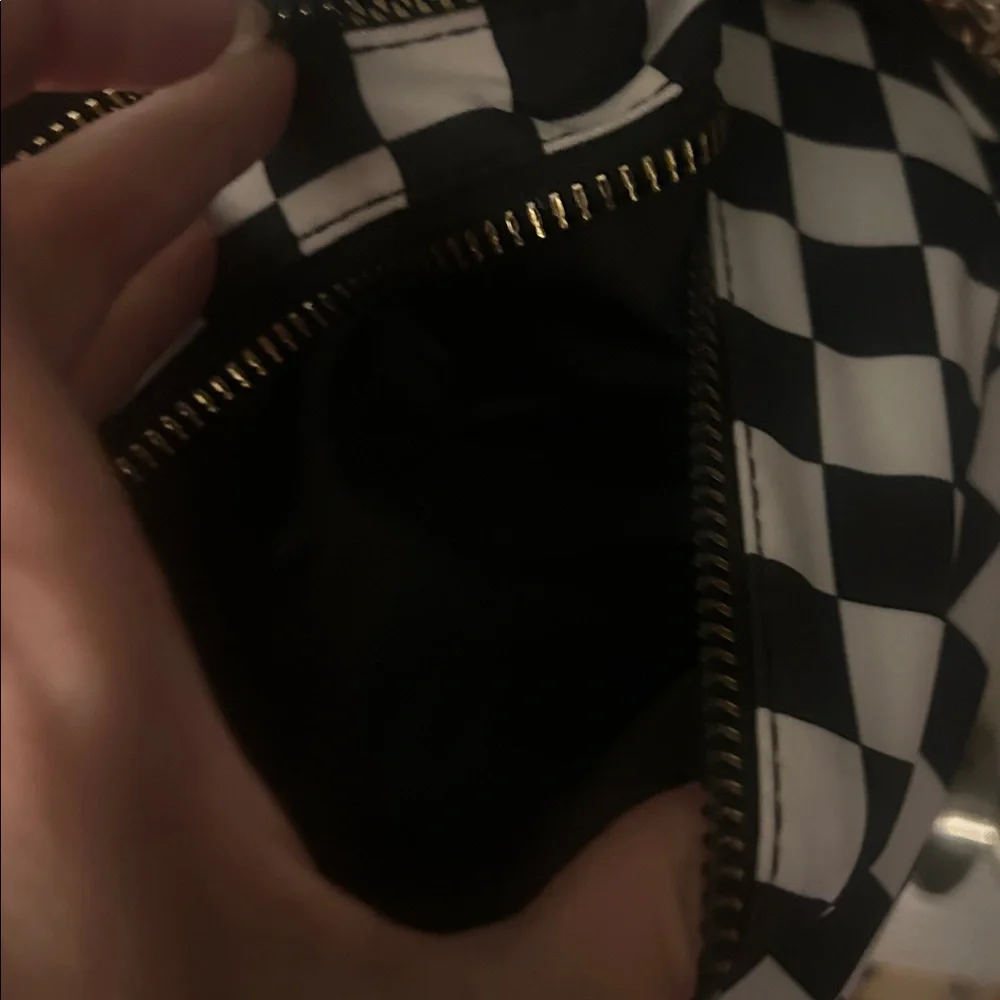 Black & White Checkered Crossbody Bag with Gold Hardware - Picture 5 of 6